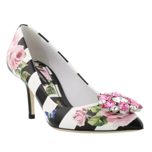 NWOT Dolce & Gabbana Floral Striped Heels - Picture 1 of 5